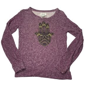 Lucky Brand Lucky Lotus Hamsa Hand Sweatshirt Sweater Size Small Long Sleeve